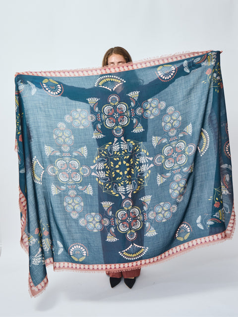 Deco Floral Silk & Wool Scarf