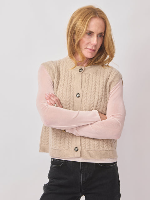 Cabled Button-Front Vest, marble