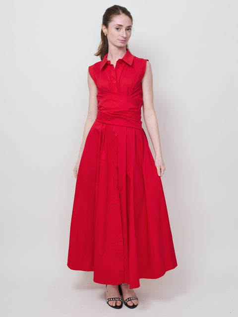Cinch Waist Sleeveless Dress, red