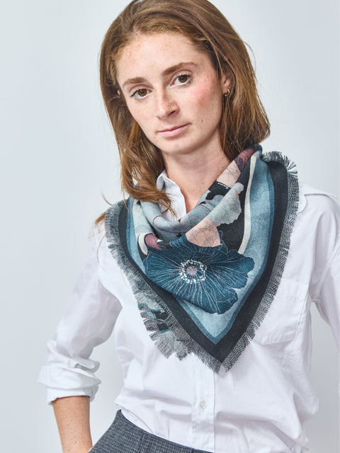 Black Poppy Reversible Wool bandana