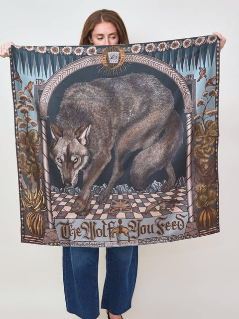 Wolf You Feed, 90cm silk, gunmetal