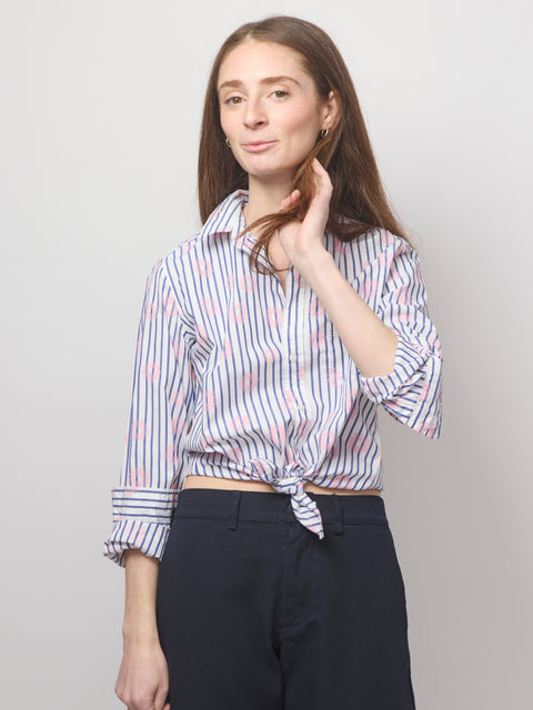 Barry, pink flowers blue stripe