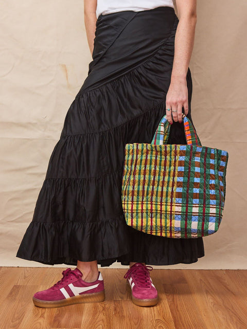 Quilted Velvet Tote, plaid