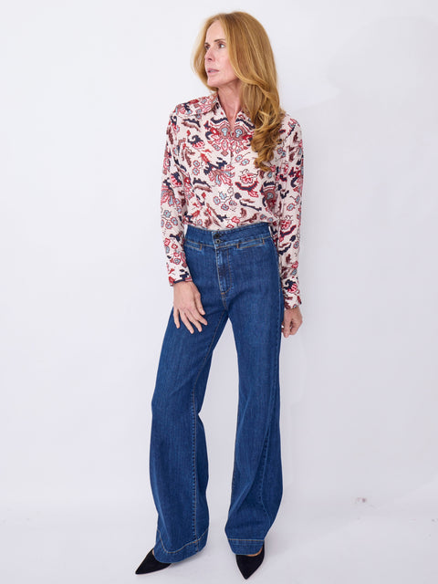 Dana Horizon Kilim Silk Shirt, Off-White