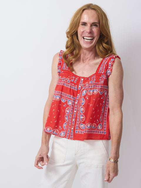 Victorian Pleat Tank, red sailboat bandana