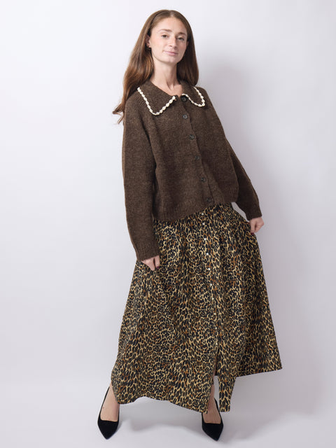 Crochet Collar Cardigan, Chocolate Brown
