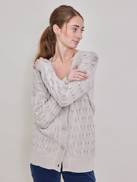 Cable Vee Cardigan, Dune