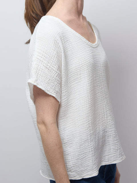 S/S Gauze Top, Salt