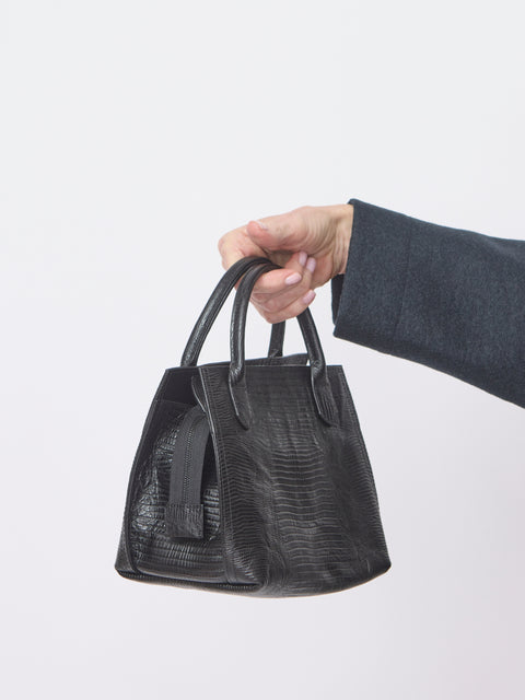 Mini Lizard Embossed Daybag, Black