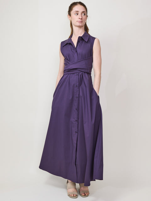 Cinch Waist Sleeveless Dress, purple
