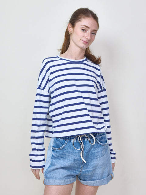 Cropped L/S Tee, blue stripe