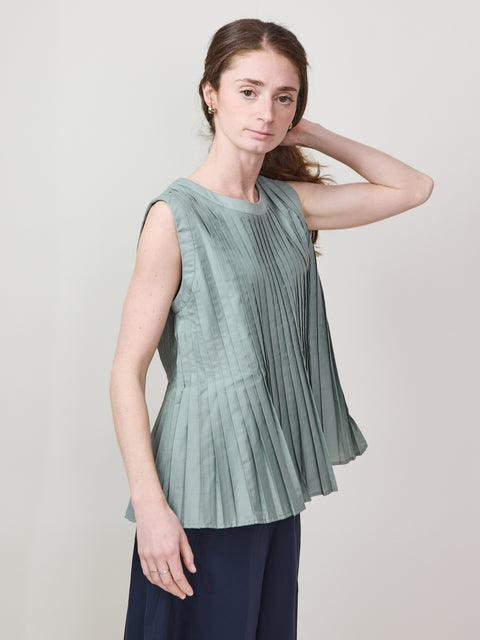 Pleated Sleeveless Shell, sage