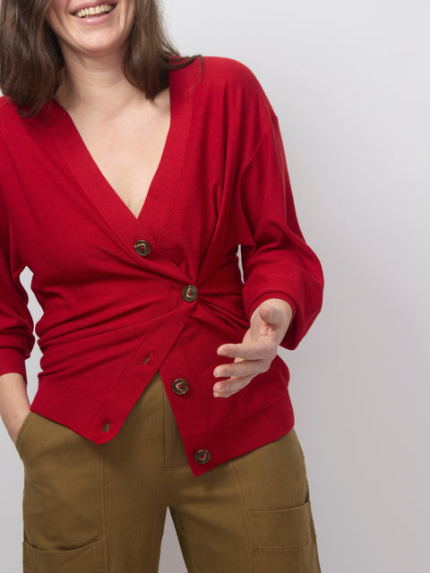 Drippy Tissue Cardigan, Deep red