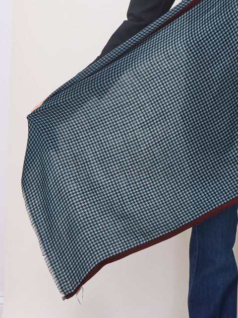 Houndstooth Selvedge Scarf,  blue/burgundy