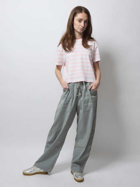 Shrunken Boy Tee, Thin Pink Stripe