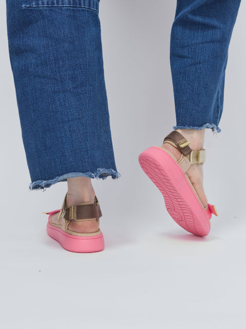 Line Tricolor Sandal, Rasberry Multi