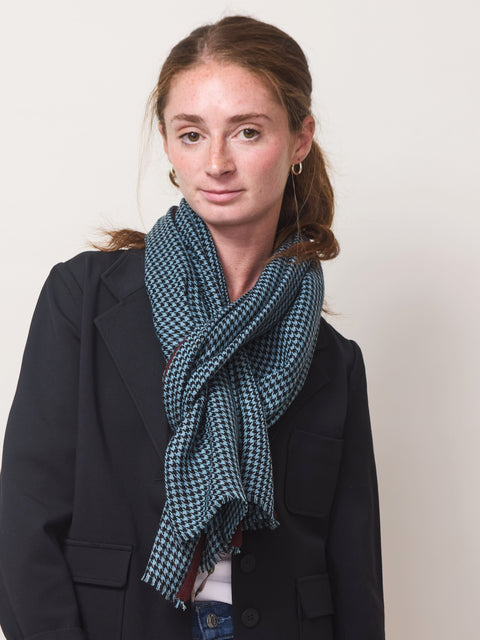 Houndstooth Selvedge Scarf,  blue/burgundy