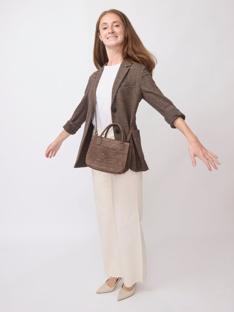 Mini Croc Embossed Daybag, Dark Taupe