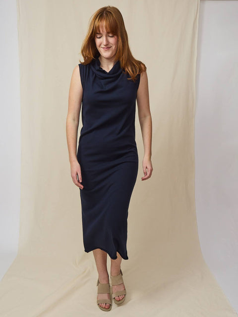 Draped Neck Dress, Blue Carlo