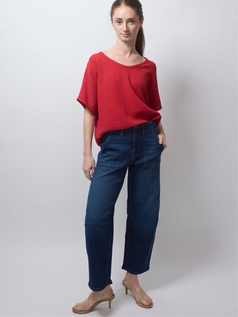 Gauze Top S/S, Red