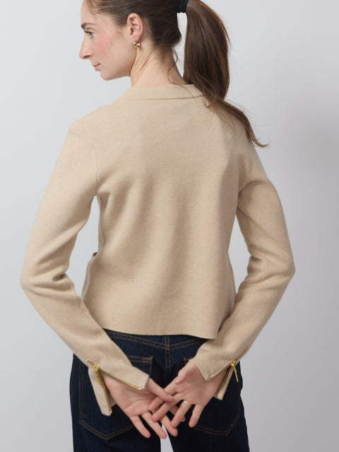 Fitted Zip Cardigan, Straw