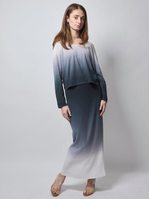 Cotton L/S Scoopneck, Charcoal Ombre