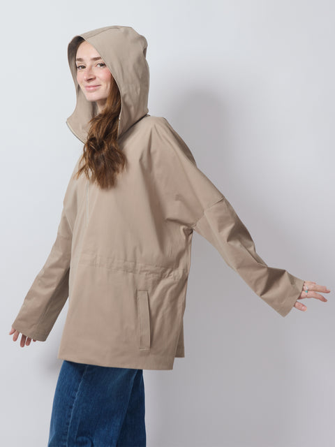 Hooded Drawstring Jacket, tan
