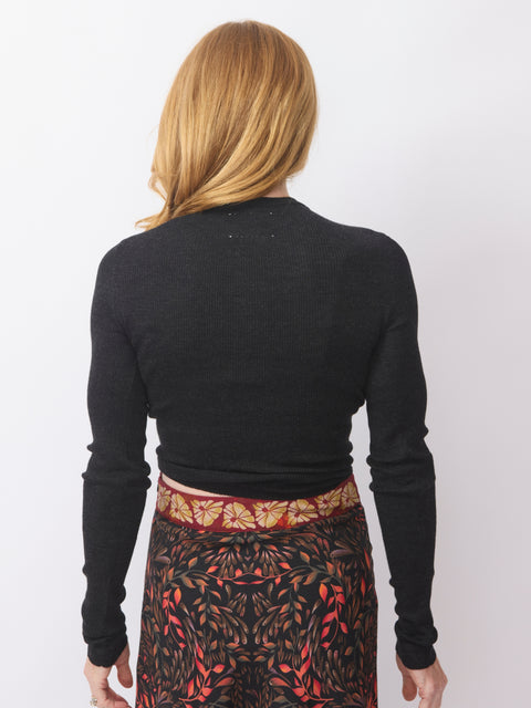 L/S Crewneck w/ Tie-Front, Charcoal