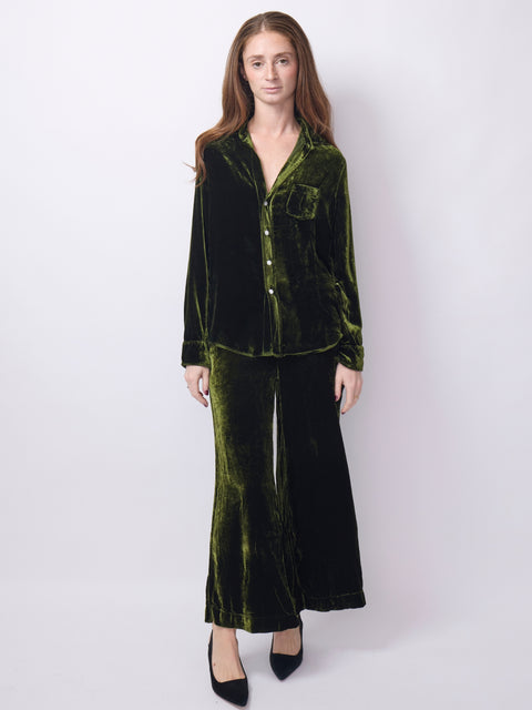 Maisie Crop Wide-Leg Pant, Green Velvet