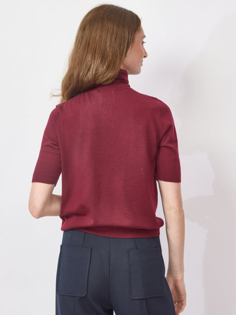 Short-Sleeve Turtleneck, Sloe Gin