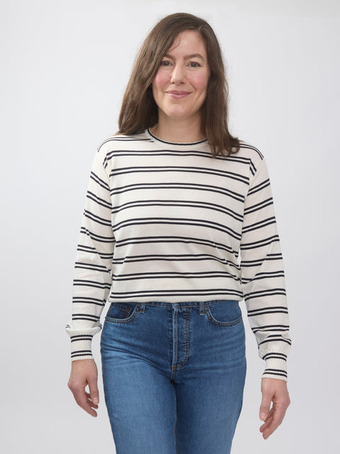 Stripe Cotton Pullover, natural/navy