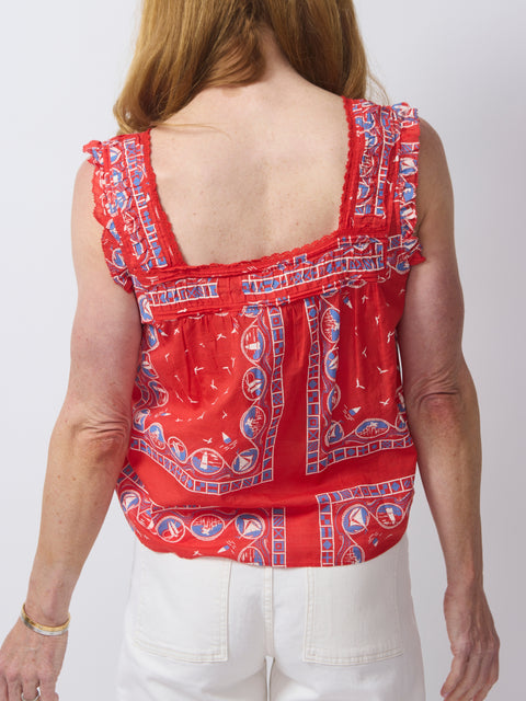 Victorian Pleat Tank, red sailboat bandana