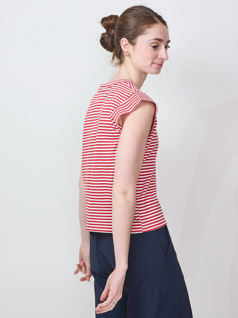 Peak Shoulder Tee, Cherry Stripe