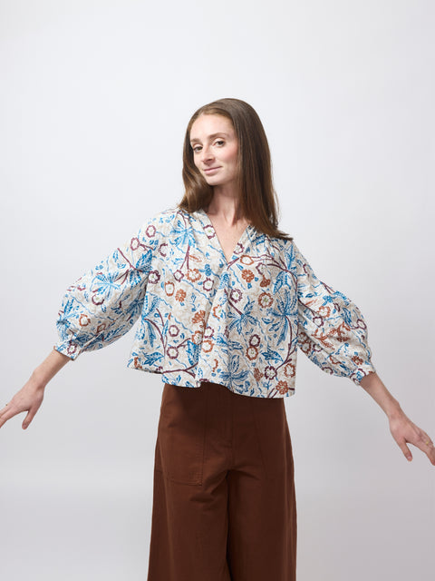 Nele Lantern Sleeve Top, Earthly Delights Batik