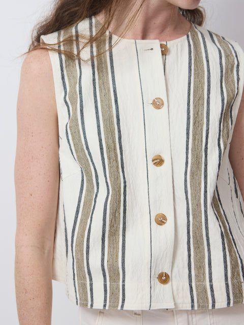 Stripe Godet Top, Affogato stripe