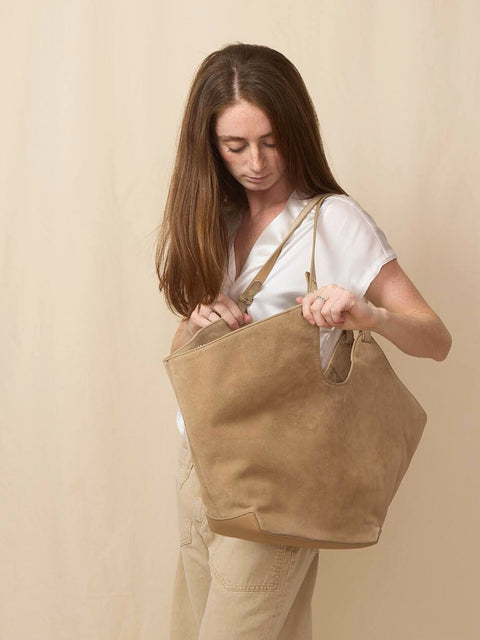 Dahlia Tote, Sand Suede