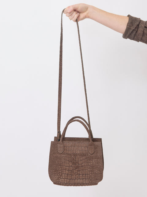 Mini Croc Embossed Daybag, Dark Taupe