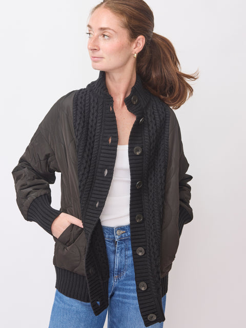 Quilted Cabled Jacket, black