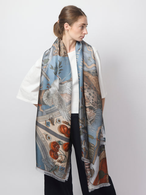 The Medici Cheetah, Musk/Maraschino Rectangular Silk Twill 135cm x 195cm