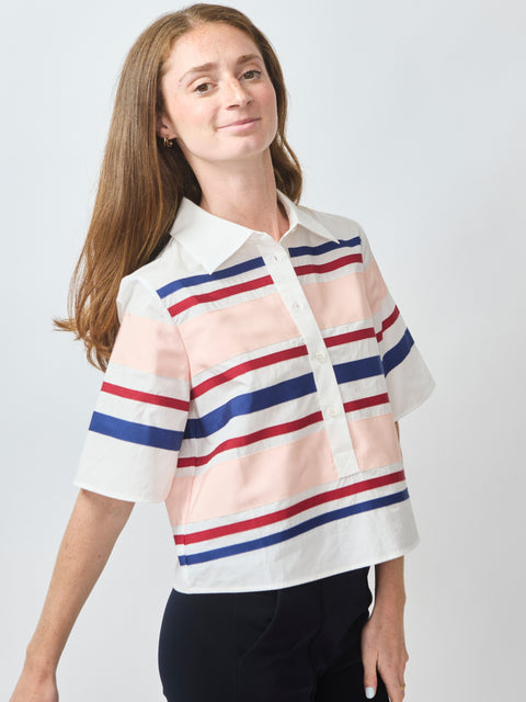 Ribbon Rugby Top, White Multi