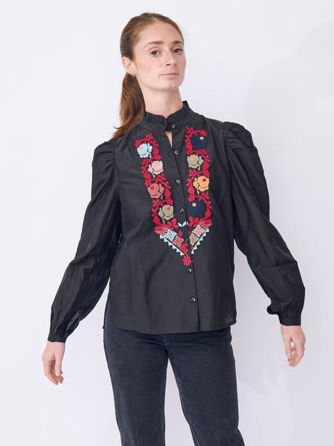 Annabel Emblem Panel Shirt, Black