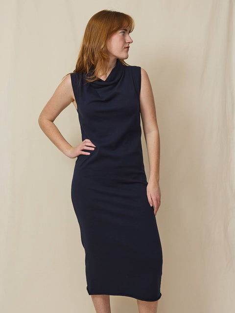 Draped Neck Dress, Blue Carlo