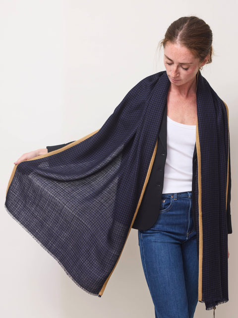 Houndstooth Selvedge Scarf,  navy/camel