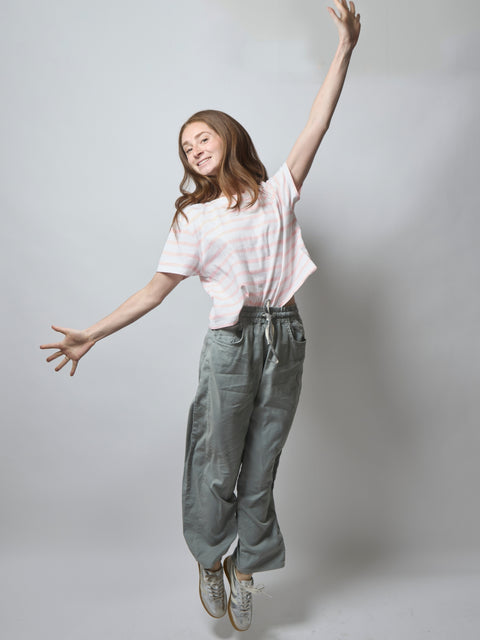Shrunken Boy Tee, Thin Pink Stripe