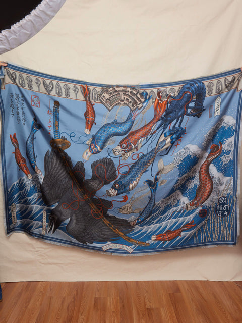 Koinobori Karasu, 195cm silk rectangle, Rain