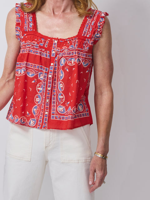 Victorian Pleat Tank, red sailboat bandana