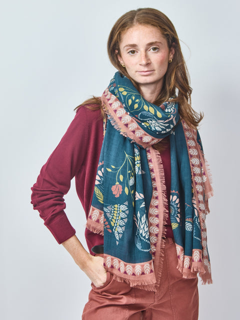 Deco Floral Silk & Wool Scarf