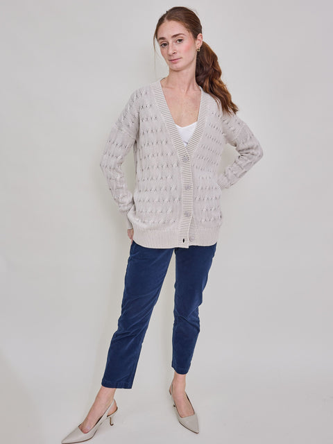 Cable Vee Cardigan, Dune