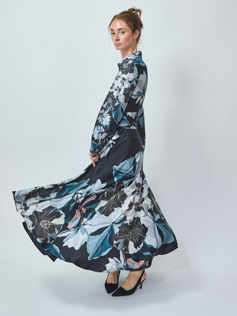 Black Poppy Silk Dress