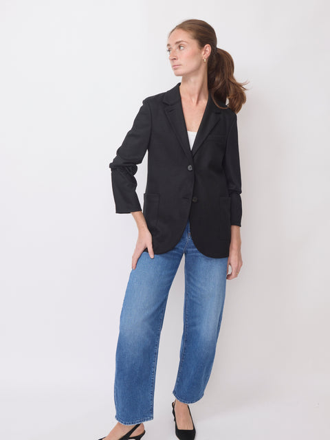Collared Merino Blazer, Black